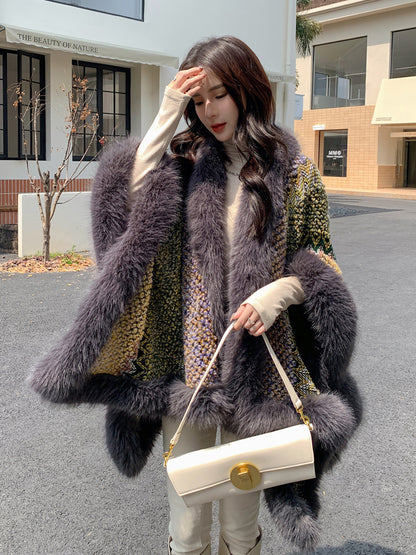 Luxury Designed Knitting Winter Warm Artificial Fox Fur Capes