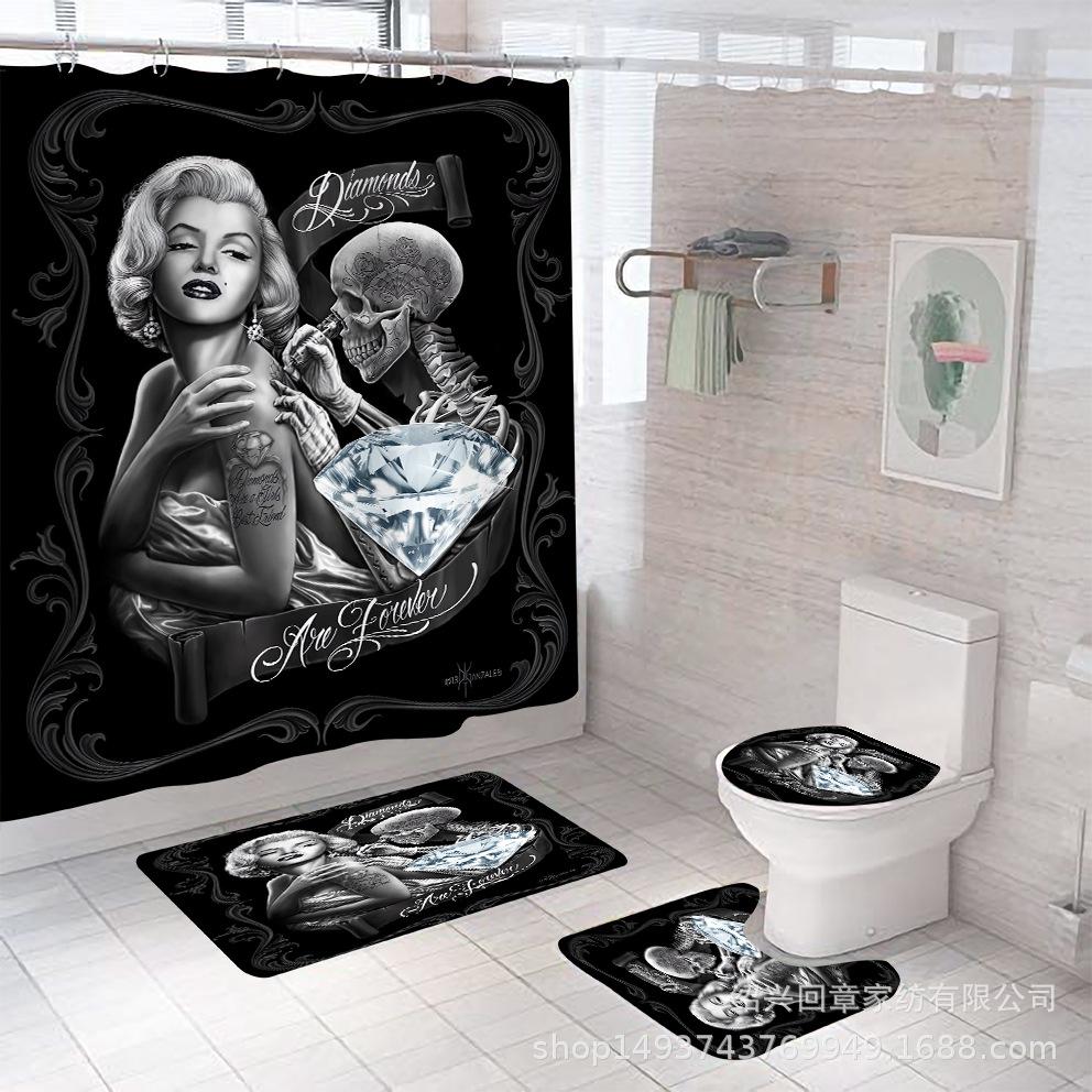 Happy Halloween Shower Curtain Bathroom Rug Set Bath Mat Non-Slip Toilet Lid Cover-STYLEGOING