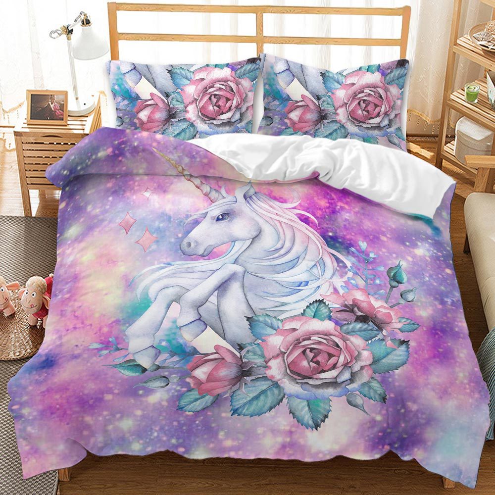 Lovely 3D Unicorn Design Queen King Dovet Cover Bedding Sets