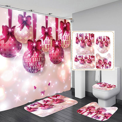 Merry Christmas Balloon Shower Curtain Bathroom Sets Non-Slip Toilet Lid Cover