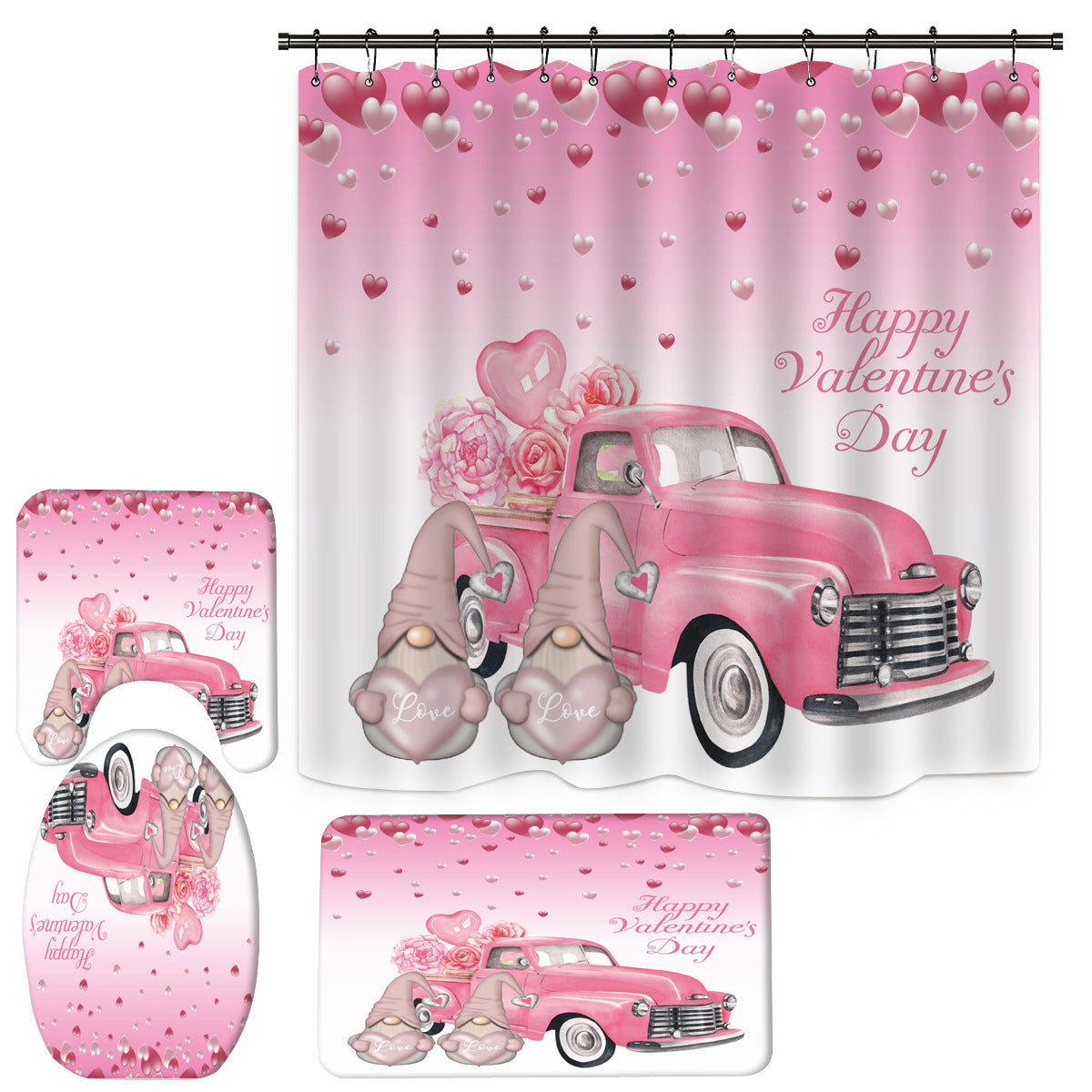 Happy Valentine's Day Fabric Shower Curtain Sets