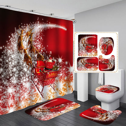 Happy Merry Christmas Shower Curtain Bathroom Sets Non-Slip Toilet Lid Cover