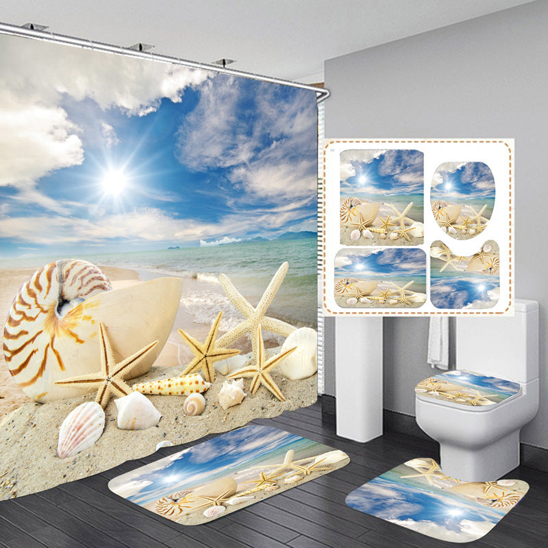 Colorful Animal Designed Shower Curtain Set Bathroom Rug Bath Mat Non-Slip Toilet Lid Cover