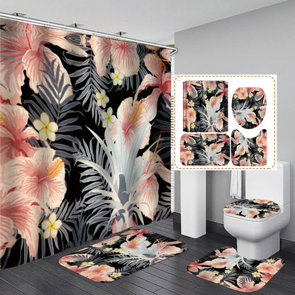 3D Flowers Print Shower Curtain Set Bath with Rugs