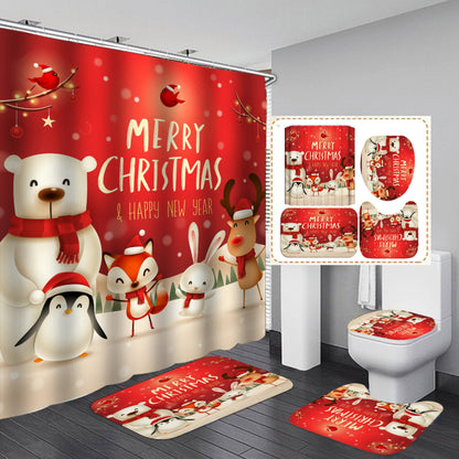 Happy Merry Christmas Shower Curtain Bathroom Sets Non-Slip Toilet Lid Cover