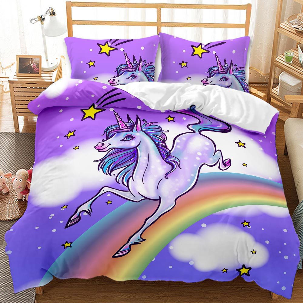 Lovely 3D Unicorn Design Queen King Dovet Cover Bedding Sets