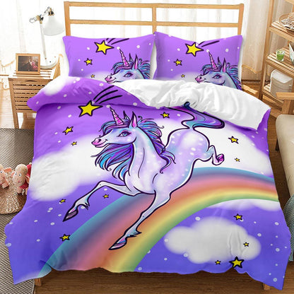 Lovely 3D Unicorn Design Queen King Dovet Cover Bedding Sets