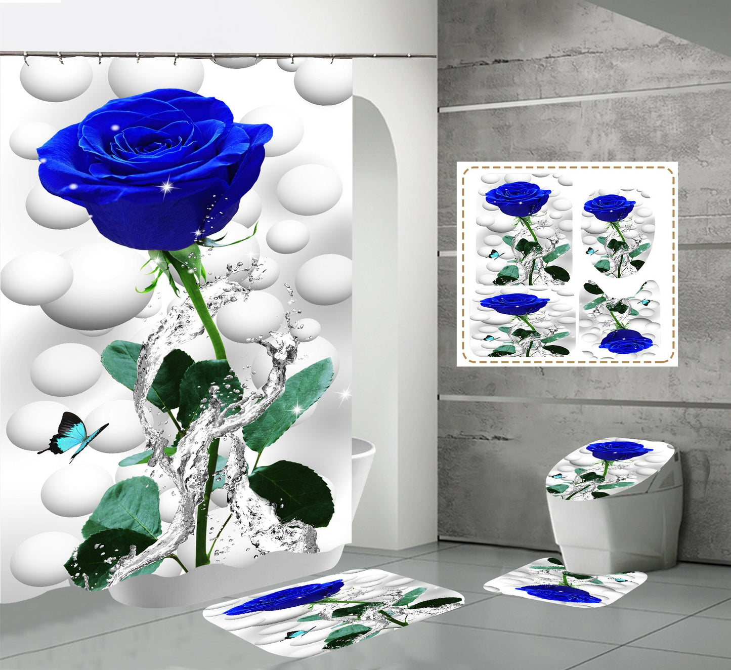 High Heels Design Shower Curtain Set Bathroom Rug Bath Mat Non-Slip Toilet Lid Cover