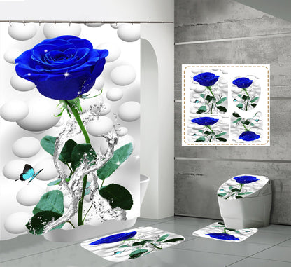 High Heels Design Shower Curtain Set Bathroom Rug Bath Mat Non-Slip Toilet Lid Cover