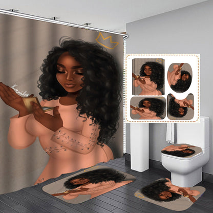 Beautiful Girl Design Shower Curtain Bathroom SetsNon-Slip Toilet Lid Cover
