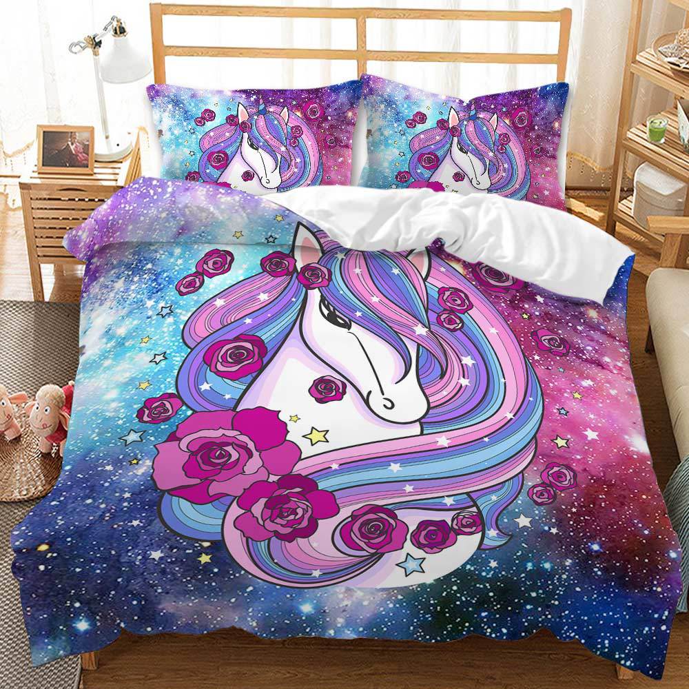 Lovely 3D Unicorn Design Queen King Dovet Cover Bedding Sets