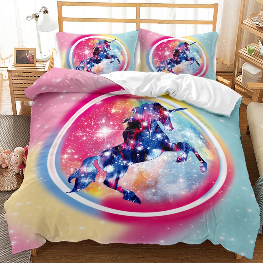 Lovely 3D Unicorn Design Queen King Dovet Cover Bedding Sets