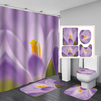 3D Flowers Print Shower Curtain Set Bath with Rugs
