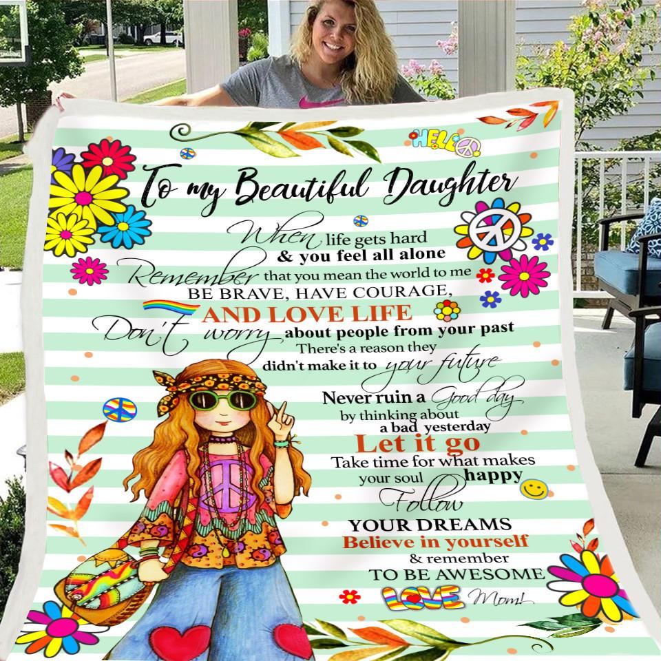 To my Daughter Character Print Flower Fleece Soft Blanket--Free Shipping at meselling99