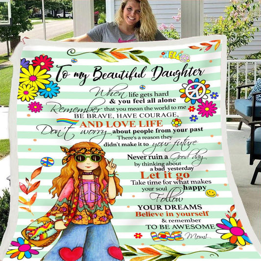 To my Daughter Character Print Flower Fleece Soft Blanket--Free Shipping at meselling99