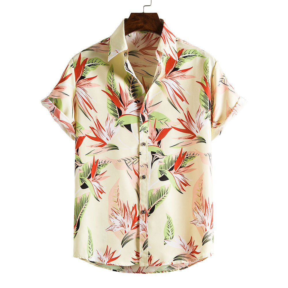 Floral Print Men's Short Sleeves Summer Beach T Shirts