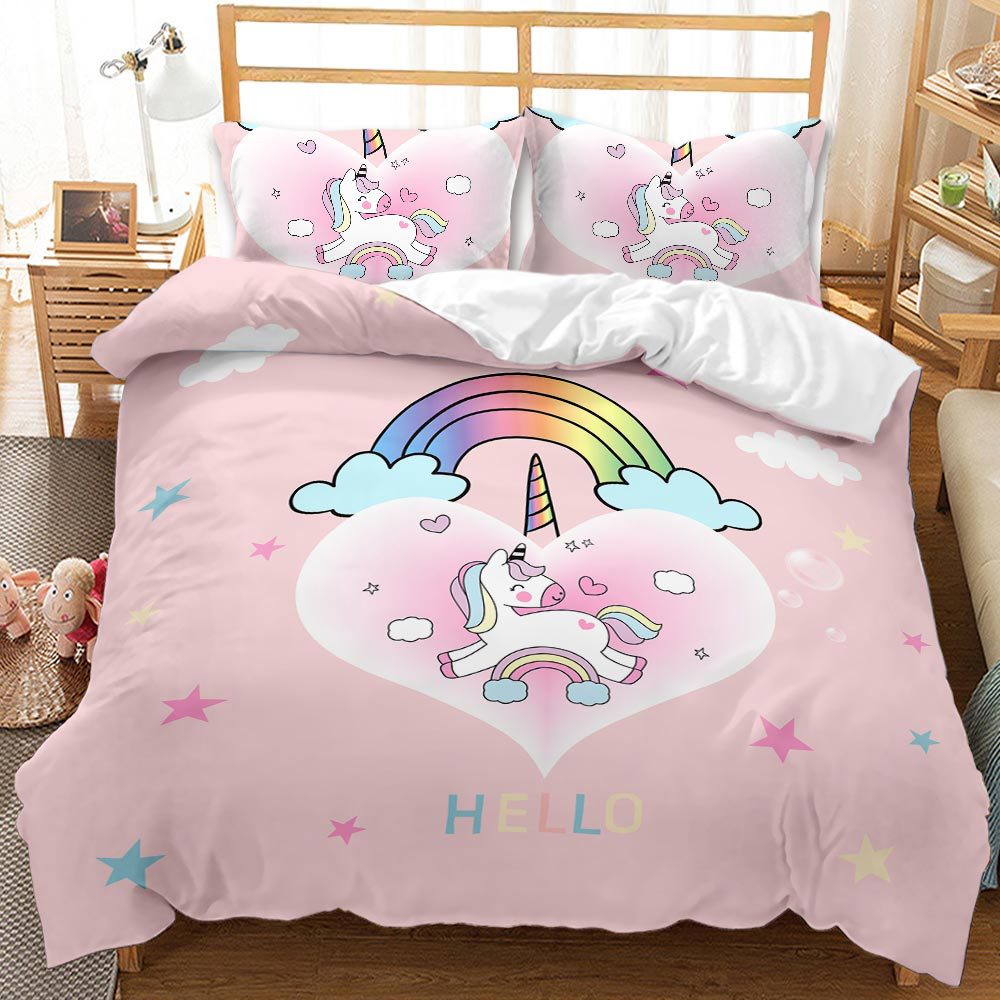 Lovely 3D Unicorn Design Queen King Dovet Cover Bedding Sets