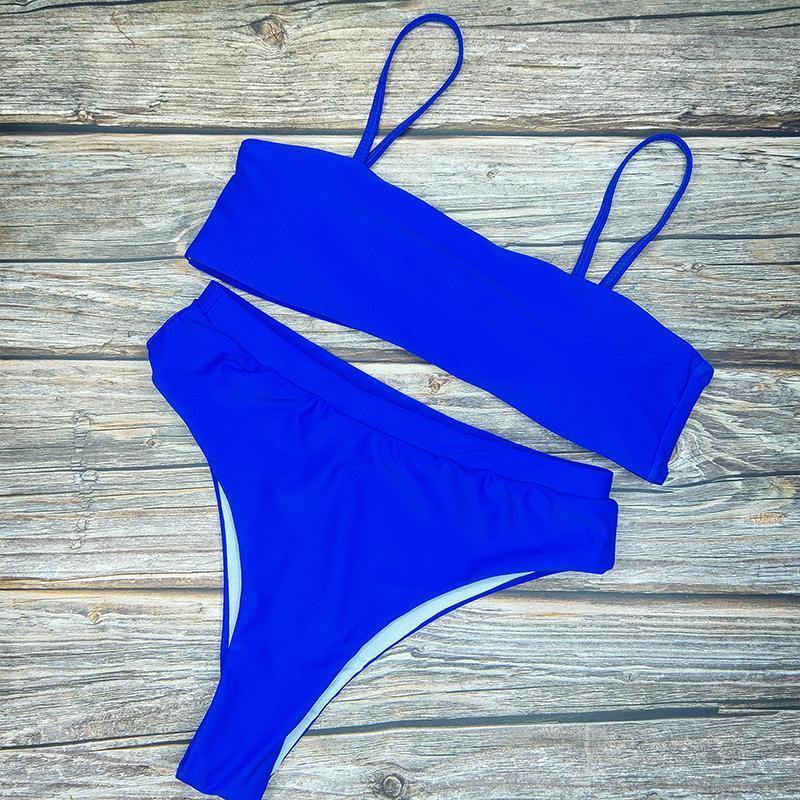 Beach Plain High Rise Triangle Bikinis Sets-STYLEGOING