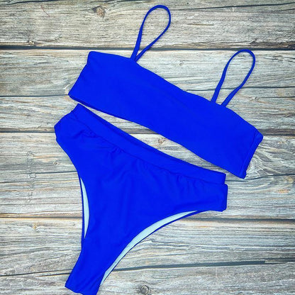 Beach Plain High Rise Triangle Bikinis Sets-STYLEGOING