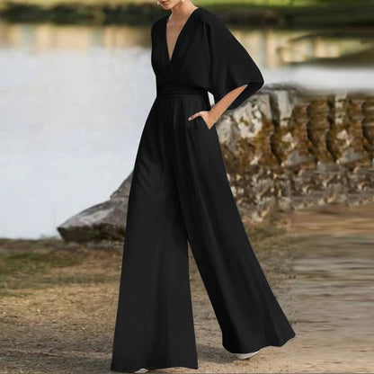 Elegant V Neck Office Lady Plus Size Women Rompers-STYLEGOING