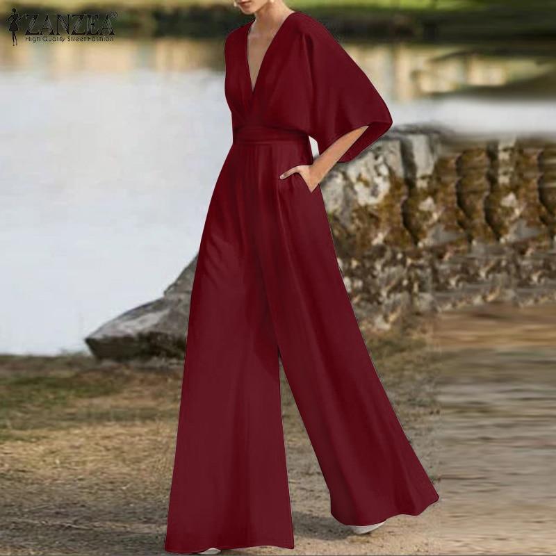 Elegant V Neck Office Lady Plus Size Women Rompers-STYLEGOING