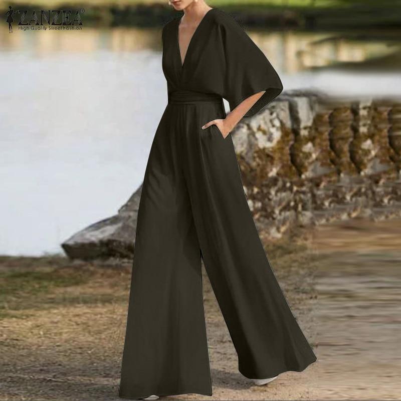 Elegant V Neck Office Lady Plus Size Women Rompers-STYLEGOING