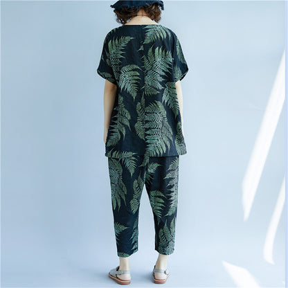 Summer Linen Short Sleeves T Shirts and Pants 2pcs/Set