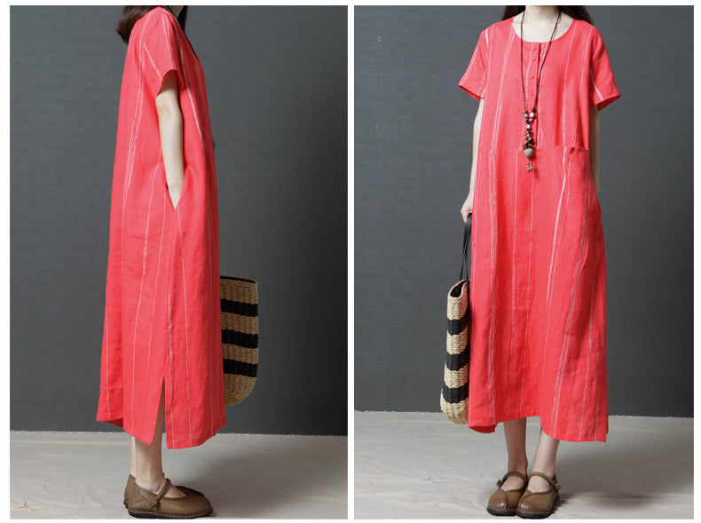 Summer Cozy Linen Plus Sizes Midi Dresses