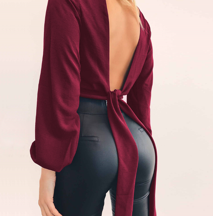 Sexy Backless Long Sleeves Blouses-STYLEGOING