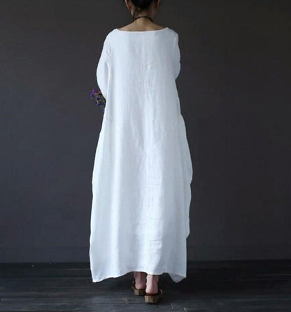 Plus Size Loose Linen Long Cozy Dresses-STYLEGOING
