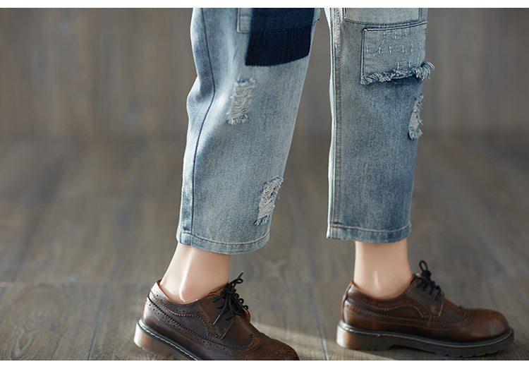 Casual Elastic Waist Cropped Jeans for Women