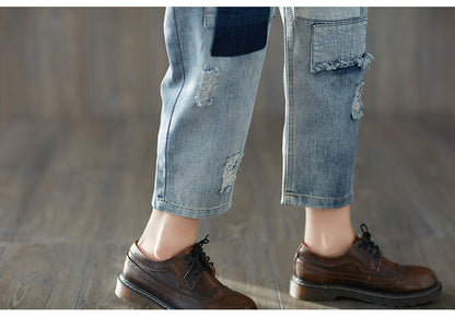 Casual Elastic Waist Cropped Jeans for Women
