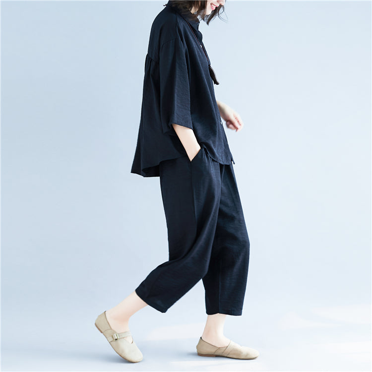 Casual Linen Plus Sizes Two Pieces Shirts and Pants