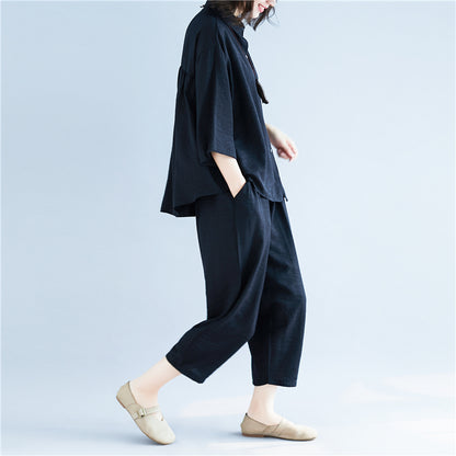 Casual Linen Plus Sizes Two Pieces Shirts and Pants