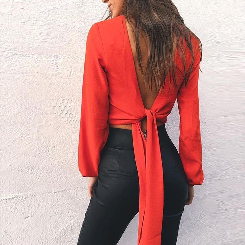 Sexy Backless Long Sleeves Blouses-STYLEGOING