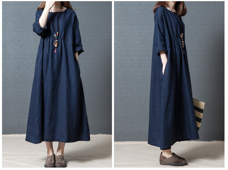 Vintage Linen Long Sleeves Dresses