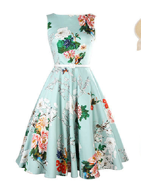 Vintage Off The Shoulder Floral Print Dresses