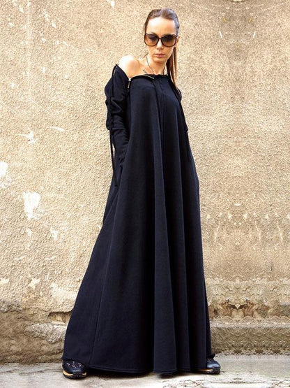 Split-Joint Long Sleeves Zipper Maxi Dress-STYLEGOING