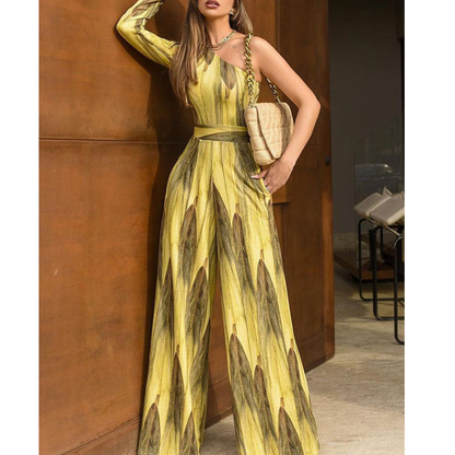 Elegant One Shoulder Long Sleeves Jumpsuits