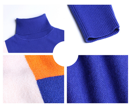 Women Turtleneck Plaid Plus Sizes Knitting Sweaters