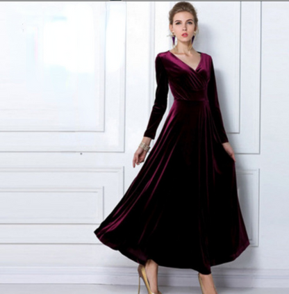 Elegant Pleuche Long Sleeves Autumn Dresses