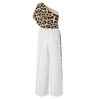 Sexy One Shoulder Leopard Print  Long Women Jumpsuits