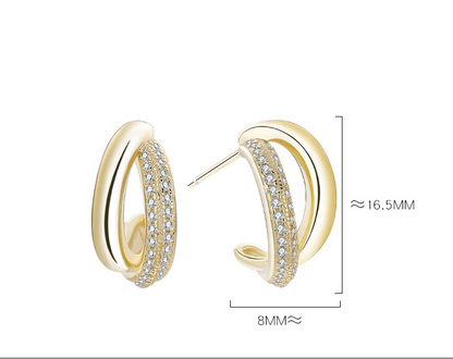 Diamond Inlay Designed Sterling Silver Stud Earrings for Women