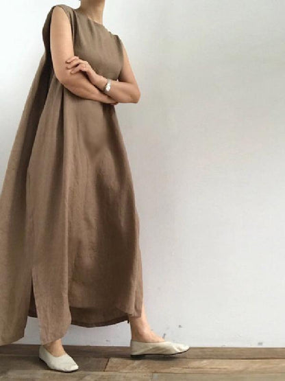 Simple Loose Sleeveless Long Dress-STYLEGOING