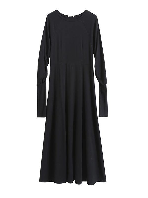 Vintage Solid Long Sleeve Dress-STYLEGOING