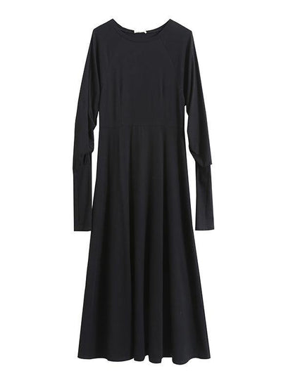 Vintage Solid Long Sleeve Dress-STYLEGOING
