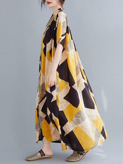 Printed Stand Collar Long Dress-STYLEGOING