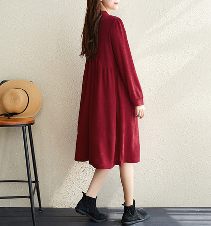 Elegant  Women Long Sleeves Round Neck Fall Dresses