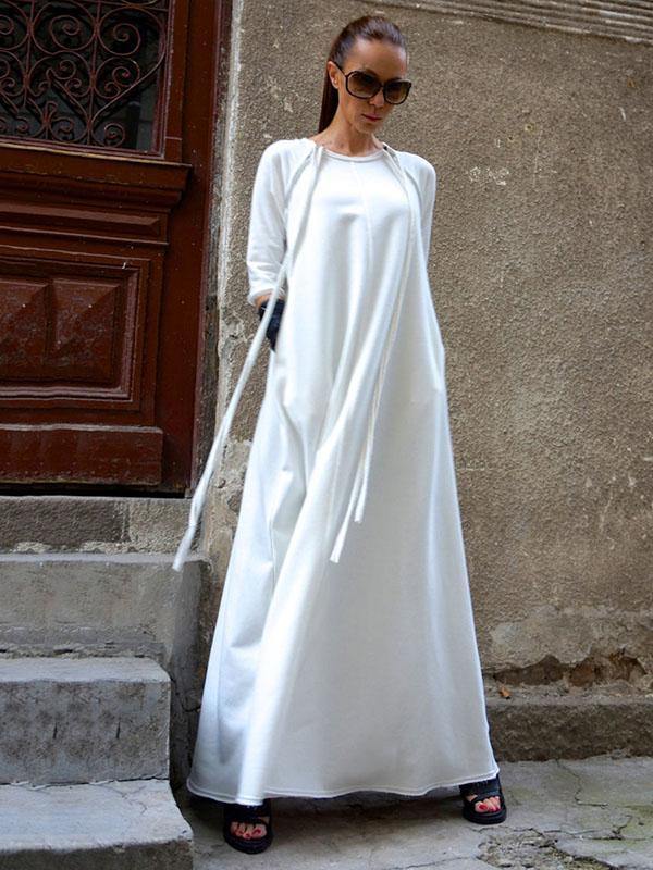 Split-Joint Long Sleeves Zipper Maxi Dress-STYLEGOING