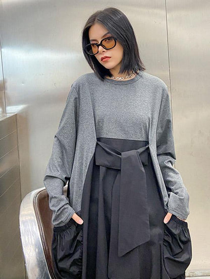 Loose Split-Joint Round-Neck Long Dress-STYLEGOING
